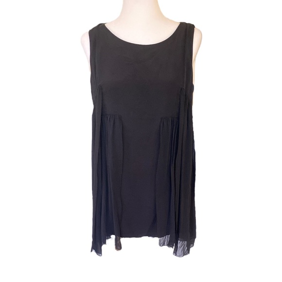 Lafayette 148 Silk Black Semi Sheer Overlay Layered crinkle Tunic Top Dress - 10 - Picture 2 of 12